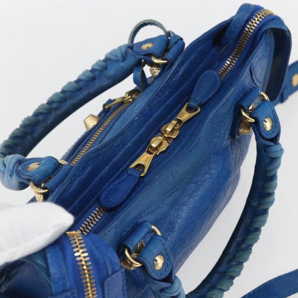 BALENCIAGA Giant Mini City Hand Bag Leather 2way Blue Gold 309544 Auth am10173V - Picture 6 of 16